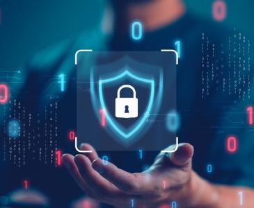 Graphic showing a digital padlock in a man's open palm
