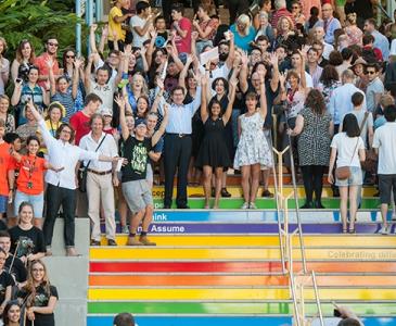 People gathering on the Basser Steps