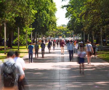 Students and staff walking on the UNSW mall