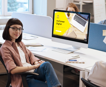 woman at a computer displaying myCareer