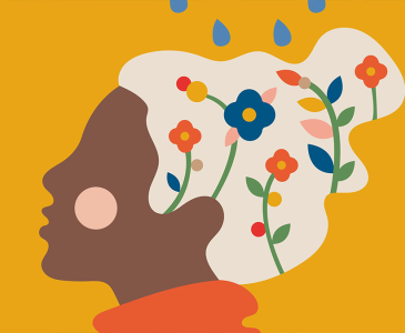 Illustration of woman with flowers in her mind