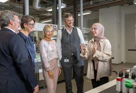 UNSW Vice-Chancellor and President Attila Brungs visiting a lab during at the announcement of the $2.6m Tyree Foundation gift. Photo by Maja Baska.