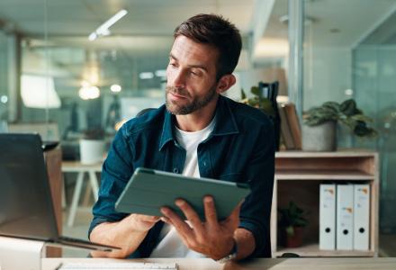 man on computer