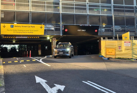The entrance and exit to Botany Street parking station.