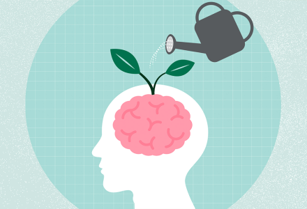 An illustration of a brain being watered using a watering can