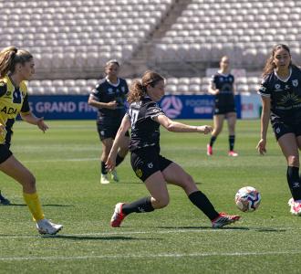 Women playing soccer