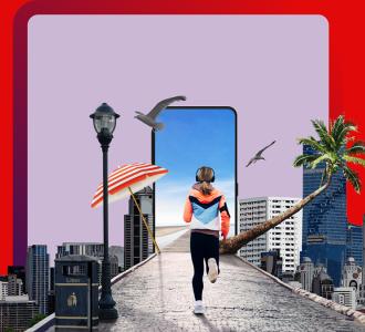 VP GO graphic showing female runner passing Sydney sights