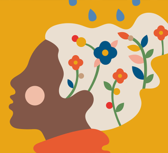 Illustration of woman with flowers in her mind