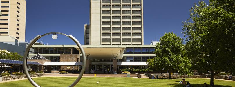 View across UNSW Library Lawn on a sunny day