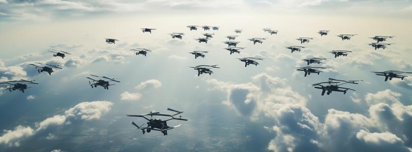 A group of drones above the clouds